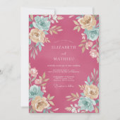 Raspberry Lush Watercolor Wedding 招待状 (正面)