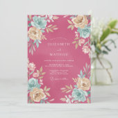 Raspberry Lush Watercolor Wedding 招待状 (スタンド正面)