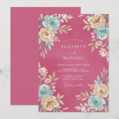 Raspberry Lush Watercolor Wedding 招待状 (正面/裏面)