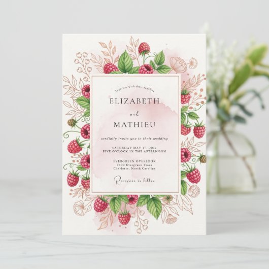 Raspberry Pink Abundant Orchard Wedding 招待状 (スタンド正面)