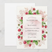 Raspberry Pink Abundant Orchard Wedding 招待状 (正面/裏面)