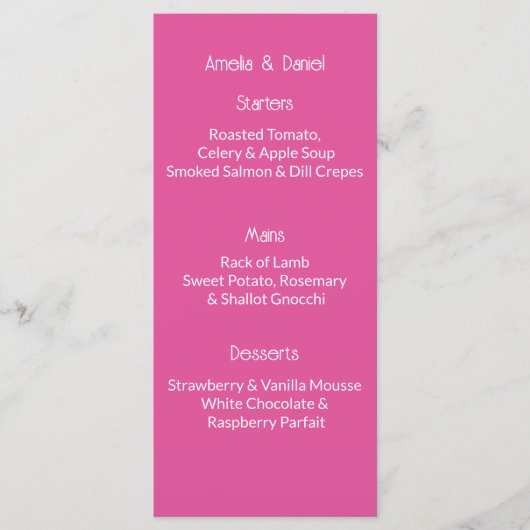Raspberry Pink And White Menu Card メニュー (正面)