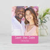 Raspberry Pink and White Photo Save the Date Card セーブザデート (スタンド正面)