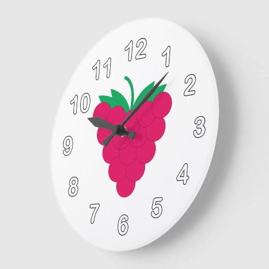 Raspberry Pink Berry Fruit with Numbers ラージ壁時計 (傾斜)