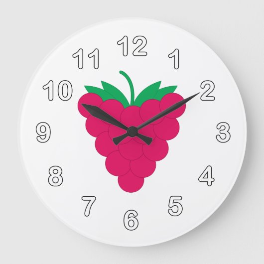 Raspberry Pink Berry Fruit with Numbers ラージ壁時計 (正面)