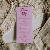 Raspberry Pink Hand Drawn Floral Wedding Menu  メニュー