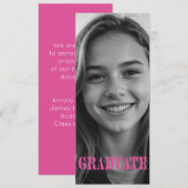 Raspberry Pink Modern Graduation Announcement Card 招待状 (正面/裏面)