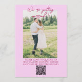 Raspberry Pink QR Code Drawn Floral Photo Wedding 招待状 (裏面)