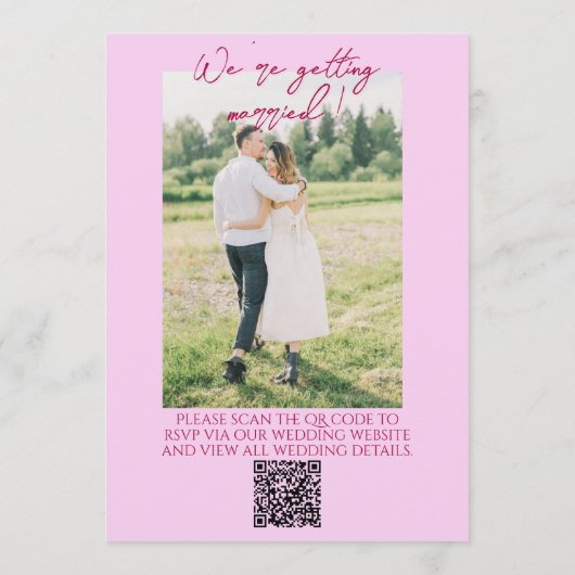 Raspberry Pink QR Code Drawn Floral Photo Wedding 招待状 (裏面)