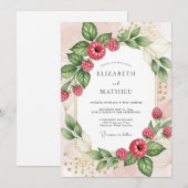 Raspberry Pink Radiant Berry Wedding 招待状 (正面/裏面)