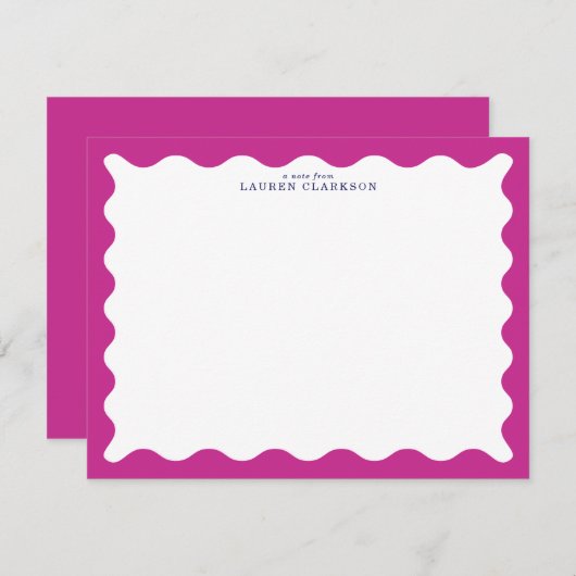 Raspberry Pink Wavy Frame Note Card 招待状 (正面/裏面)