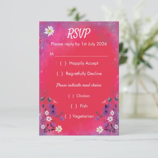 Raspberry Wildflower - RSVP card vertical (スタンド正面)