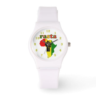 Rasta, Black Power Fist over Africa White 腕時計