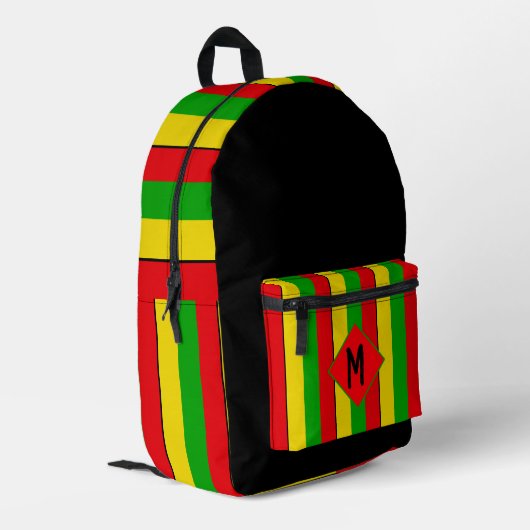 Rasta Flag Colors Striped Monogram プリントバックパック (裏面左端)