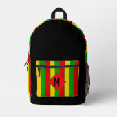 Rasta Flag Colors Striped Monogram プリントバックパック (正面)