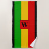 Rasta Flag Coloured Striped Monogram Reggae ビーチタオル (正面)