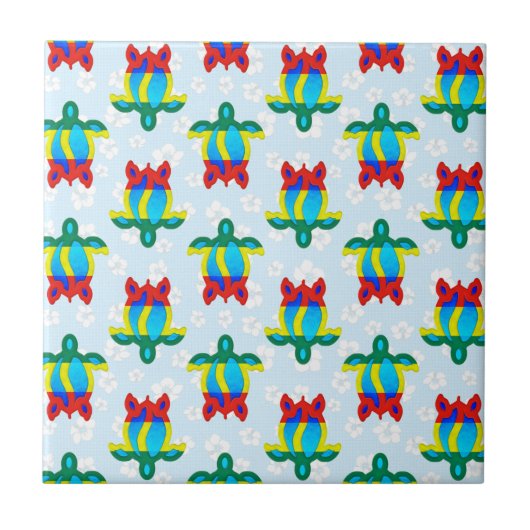 Rasta Island Colors Tribal Turtle Floral タイル (正面)