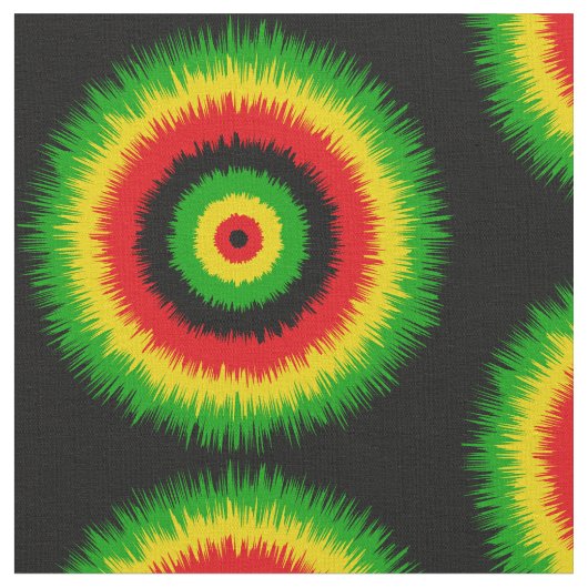 Rasta Red Yellow Green Tie Dye Circles Pattern ファブリック (クローズアップ)