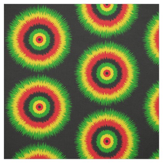 Rasta Red Yellow Green Tie Dye Circles Pattern ファブリック (見本)
