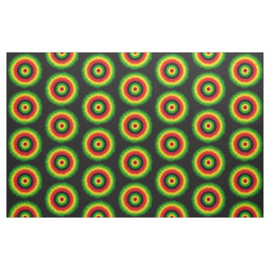 Rasta Red Yellow Green Tie Dye Circles Pattern ファブリック (ファットクウォーター)