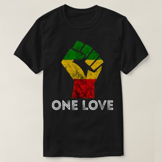Rasta Reggae Fist One Love Rastafari Jamaica Regga Tシャツ (デザイン正面)