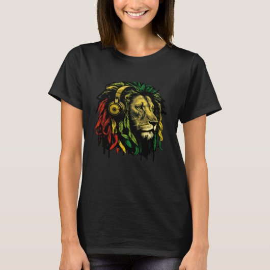 Rasta Reggae Lion Of Judah Jamaican Pride Rastafar Tシャツ (正面)