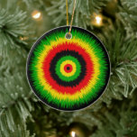 Rasta Reggae Music Tie Dye Bullseye セラミックオーナメント<br><div class="desc">Merry Christmas Rasta flag coloured tie-dye patterned ornament. All text on the back is customisable, so you can add your own names and message. The ideal all year round gift to celebrate your Rasta roots</div>