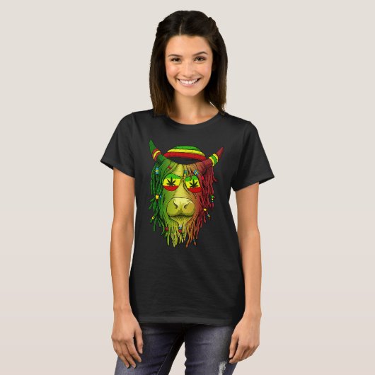 Rasta Scottish Highland Cow  Scottish Stoner Cow Tシャツ (正面フル)