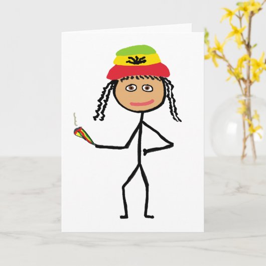 Rasta Stickwoman カード (黄色い花)