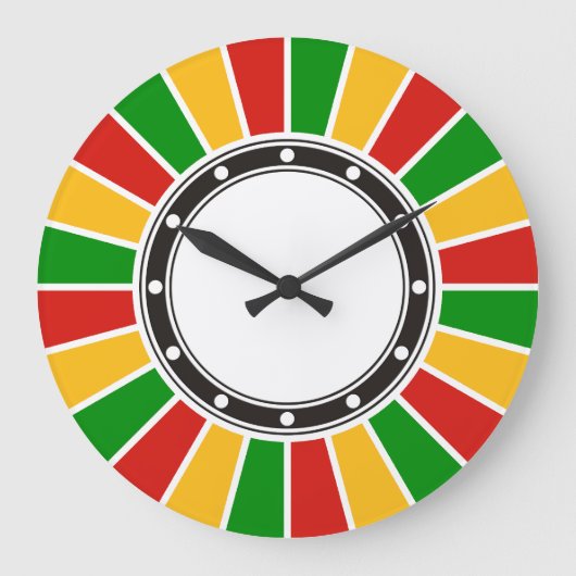 RASTAFARIフラッグボタンレイ+サインまたはモノグラム ラージ壁時計 (正面)