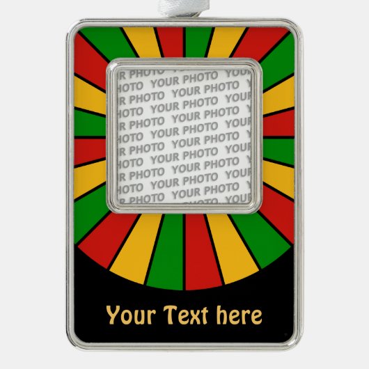 RASTAFARI FLAGボタンレイ+写真と文字 シルバープレートフレームオーナメント (正面)