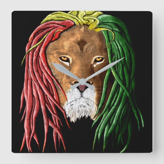 Rastafari Lion スクエア壁時計 (正面)