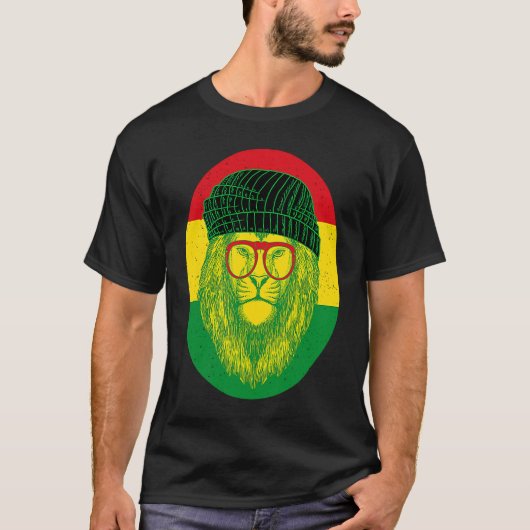 Rastafari Lion Head Jamaica Souvenir Rasta Roots R Tシャツ (正面)