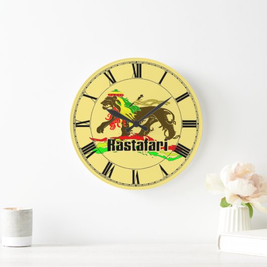 rastafarianレゲエジャマイカの旗はライオンのzionを着色します ラージ壁時計 (ホーム)