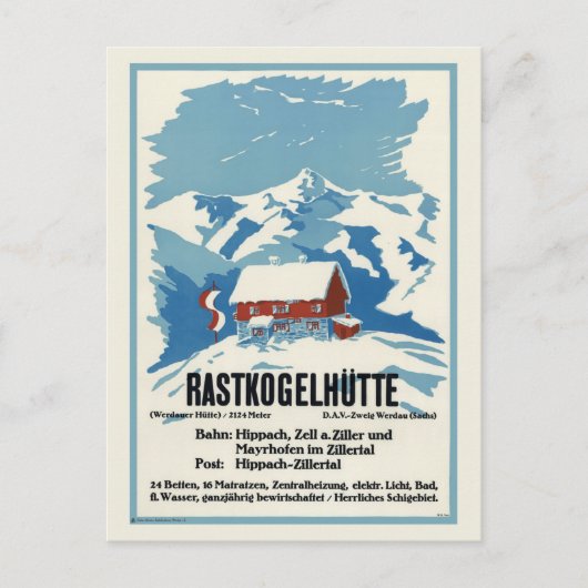 Rastkogelhutte Germany Vintage Poster 1938 ポストカード (正面)