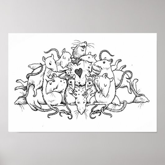 Rat pile with heart cookie ポスター (正面)