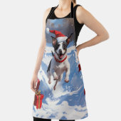 Rat Terrier走 Christmas Hatと雪の中 エプロン (インサイチュ)