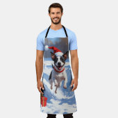 Rat Terrier走 Christmas Hatと雪の中 エプロン (着用した状態)