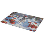 Rat Terrier走 Christmas Hatと雪の中 カッティングボード (角)