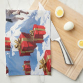 Rat Terrier走 Christmas Hatと雪の中 キッチンタオル (四つ折り)