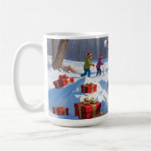 Rat Terrier走 Christmas Hatと雪の中 コーヒーマグカップ (左)