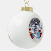 Rat Terrier走 Christmas Hatと雪の中 セラミックボールオーナメント (左)