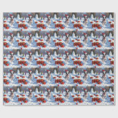 Rat Terrier走 Christmas Hatと雪の中 ラッピングペーパー (フラット)