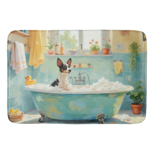 Rat Terrier Bath Time Playful Bathroom Decor バスマット (正面)