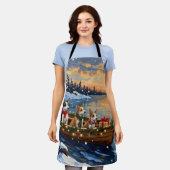 Rat Terrier Christmas Boat Holiday エプロン (着用した状態)