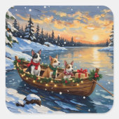 Rat Terrier Christmas Boat Holiday スクエアシール (正面)