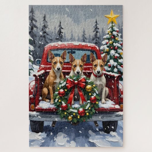 Rat Terrier Christmas Red Truck Holiday ジグソーパズル (縦)