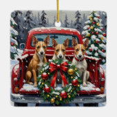 Rat Terrier Christmas Red Truck Holiday セラミックオーナメント (裏面)