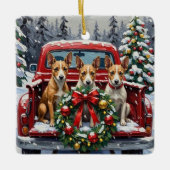 Rat Terrier Christmas Red Truck Holiday セラミックオーナメント (正面)