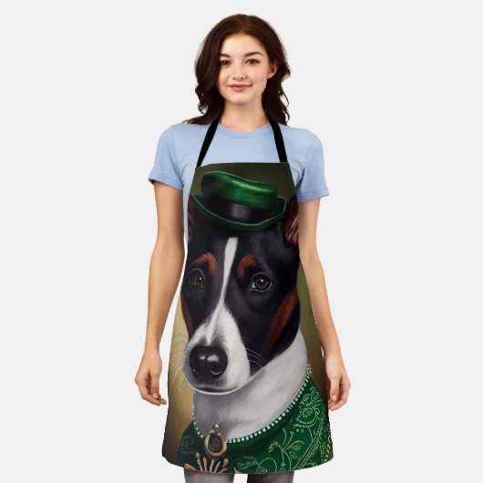 Rat Terrier Dog in St. Patrick's Day Dress エプロン (着用した状態)